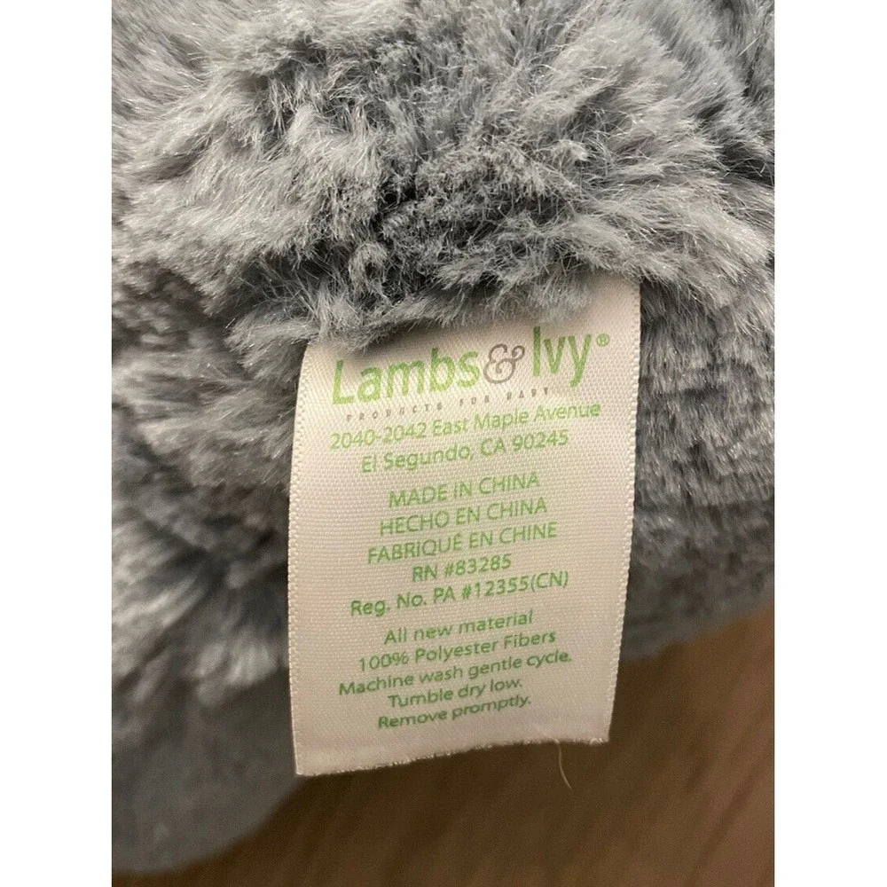 Lambs & Ivy Elephant plush Stuffed Animal Gray baby hook and loop Terrycloth